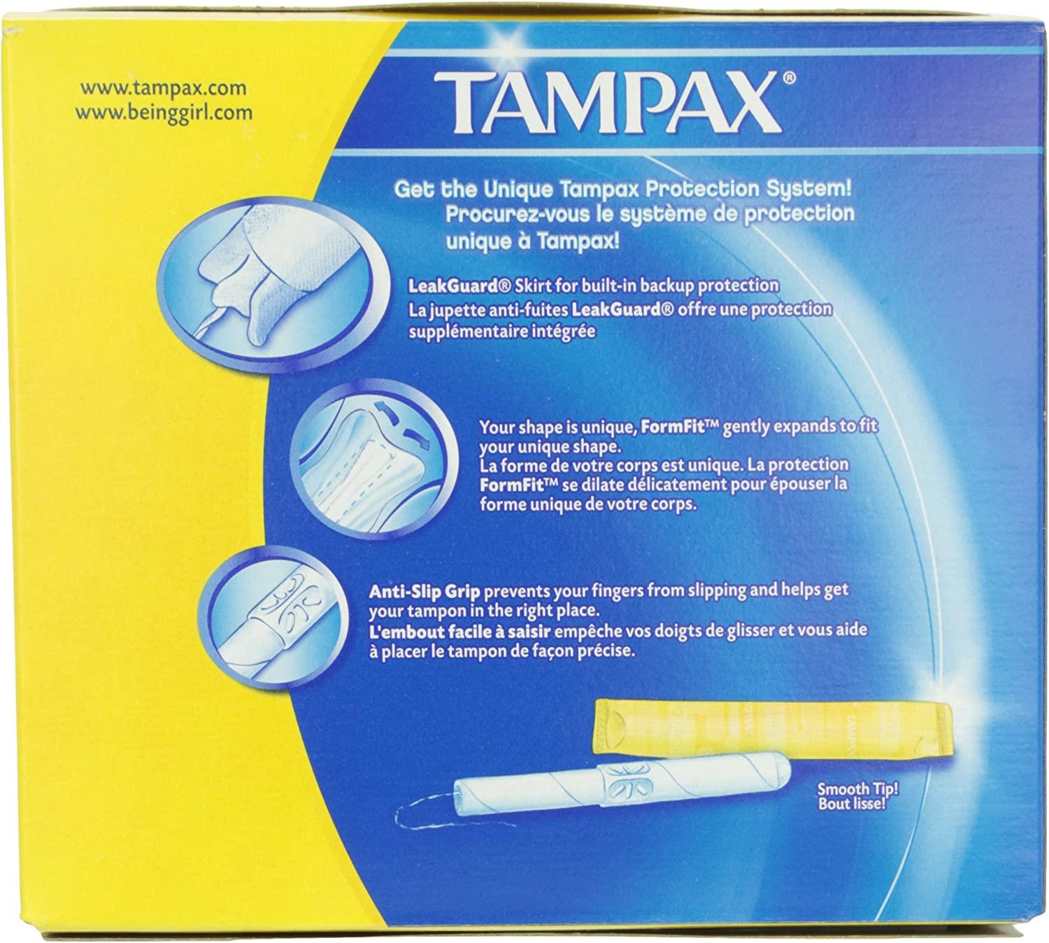 Tampax Tampons Regular Absorbency Cardboard Applicator Leakgaurd Skirt