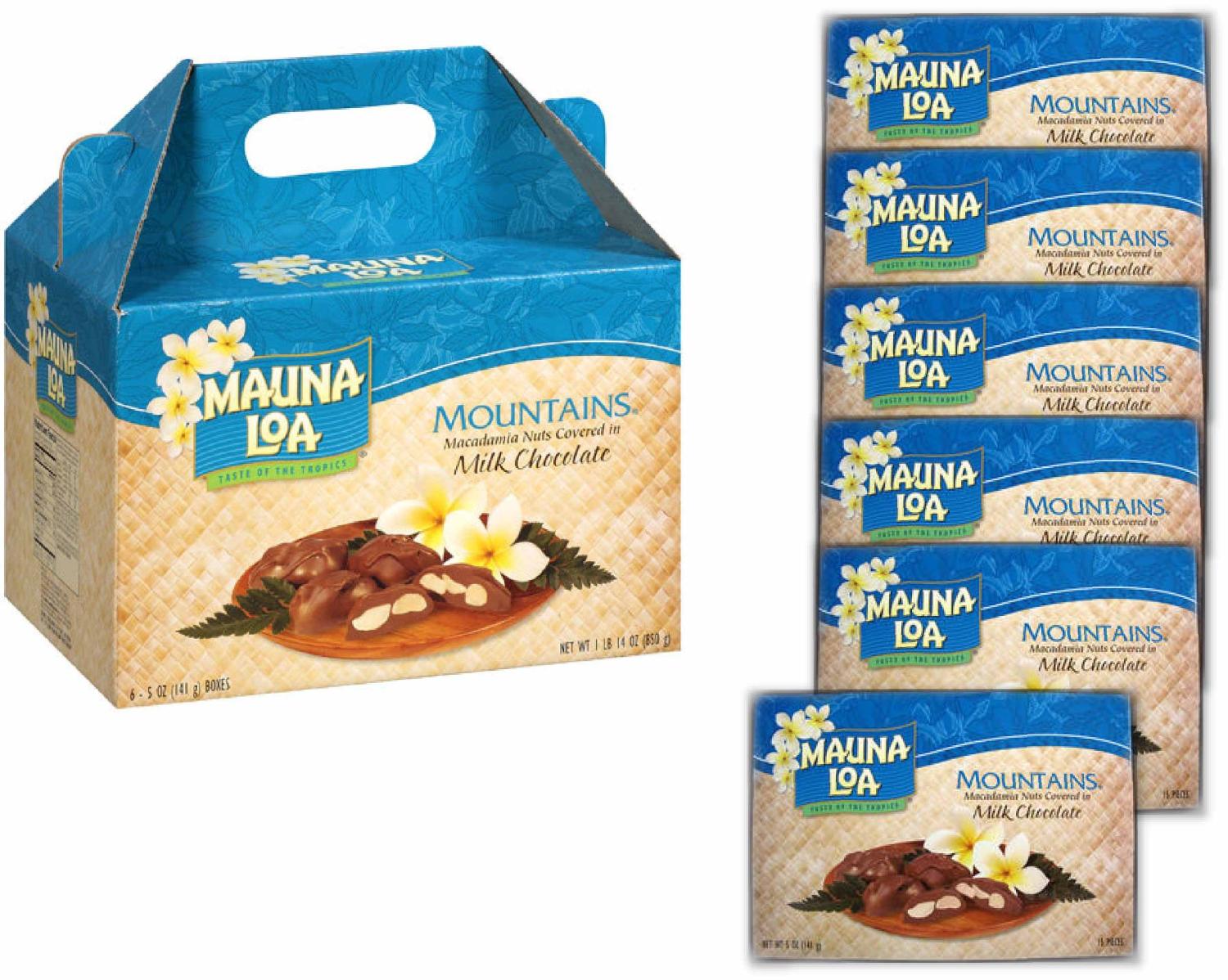 Mauna Loa Mountains Milk Chocolate Covered Macadamia Nuts 6 Individually Wrapped Boxes