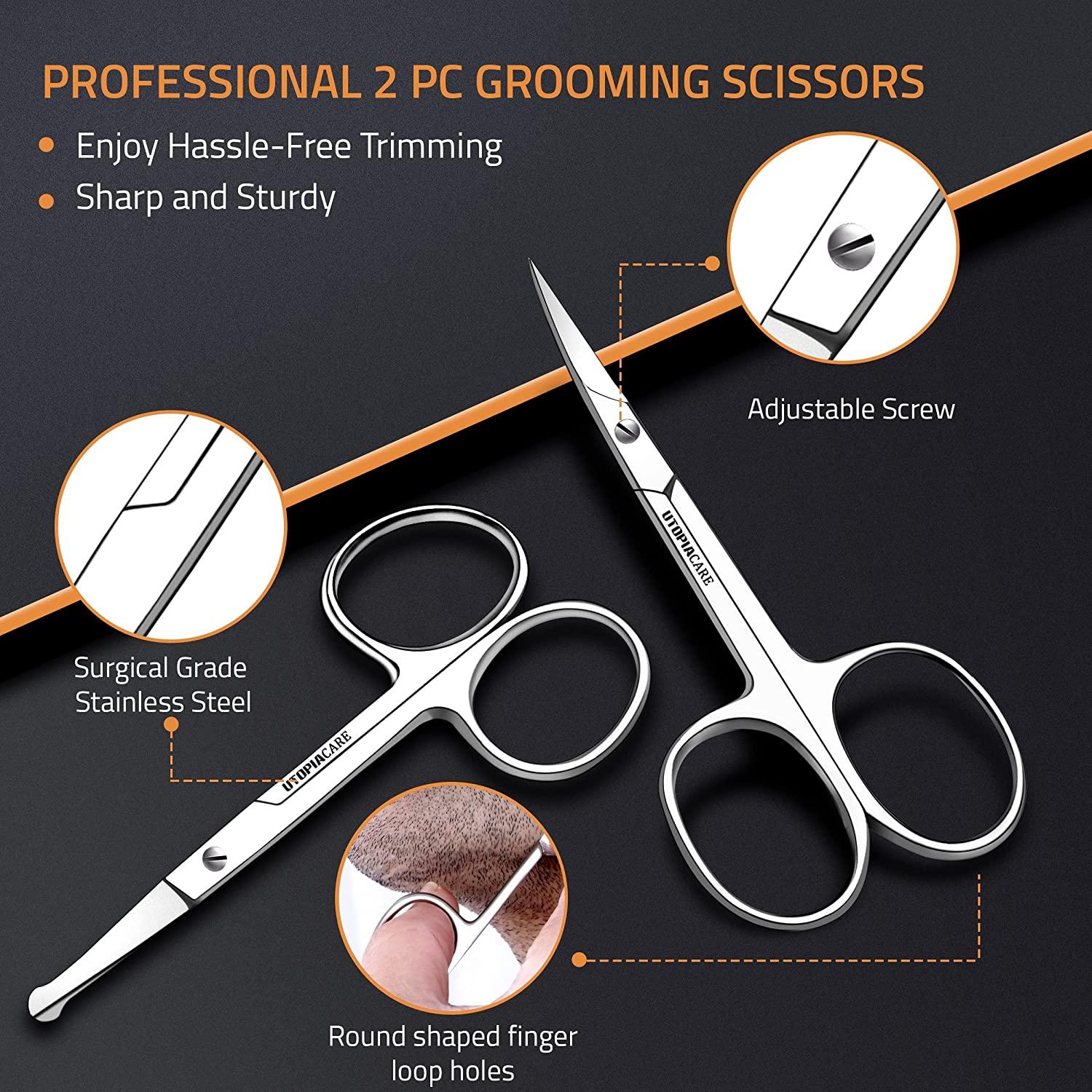 Utopia Care - Curved and Rounded Facial Hair Scissors for Men - Mustache  Nose Hair Beard Trimming Scissors Safety Use for Eyebrows Eyelashes and Ear  Hair - Professional Stainless Steel (Silver)