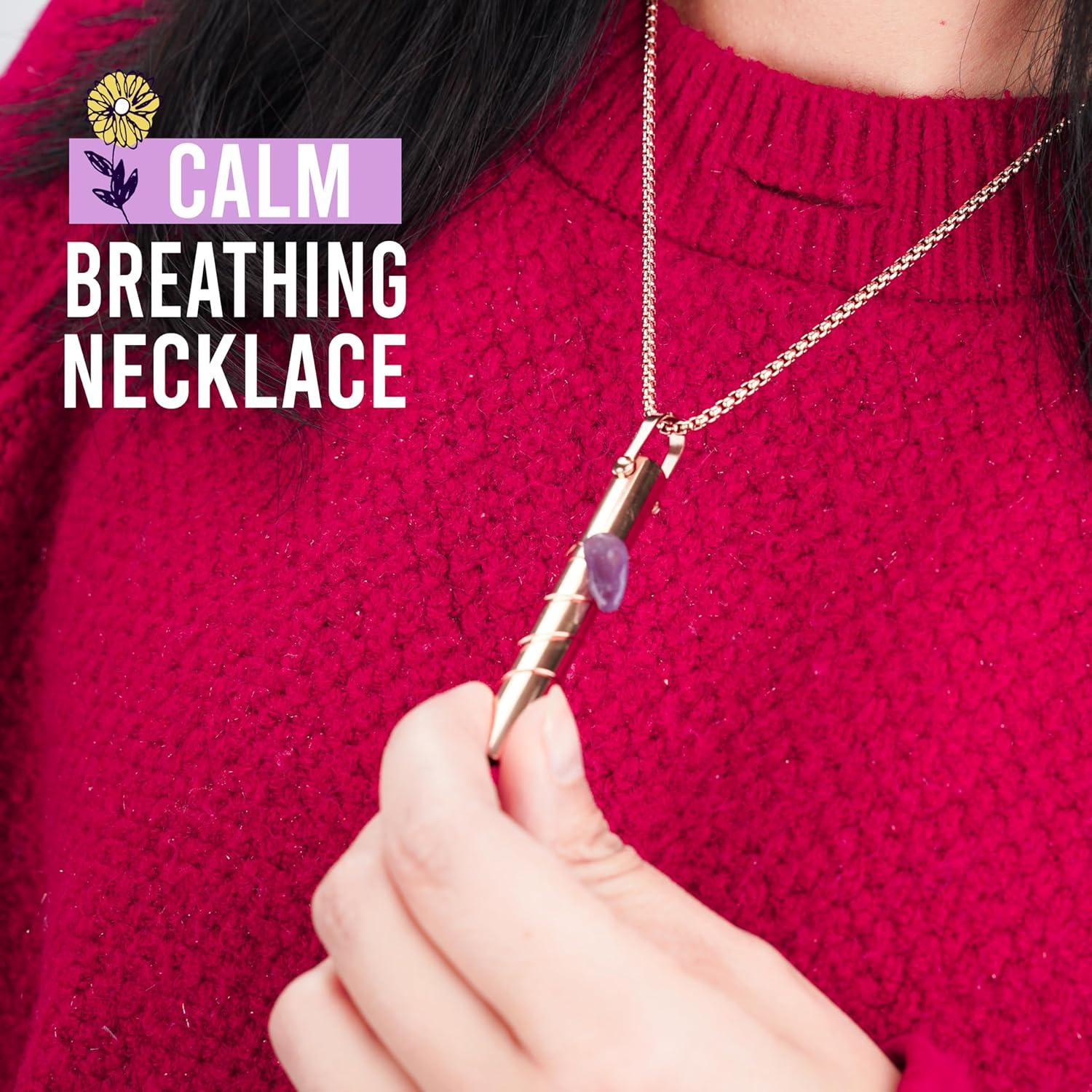 Breathing Necklace with Amethyst Stone Gold Chain for Anxiety