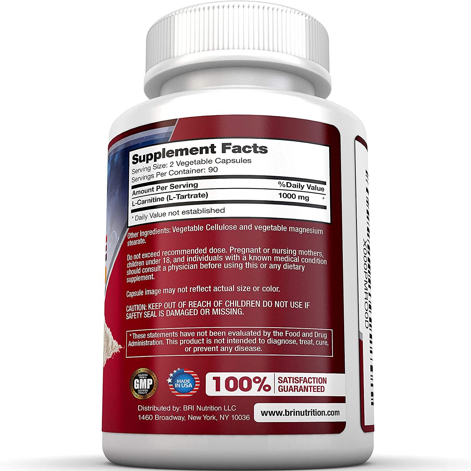bri nutrition l carnitine BRI L-Carnitine 1000mg Premium Amino Acid | Metabolism Booster for Weight  Loss, Athletic Performance & Heart Health - 180 Veg Capsules | Buy Now with  Express International Delivery