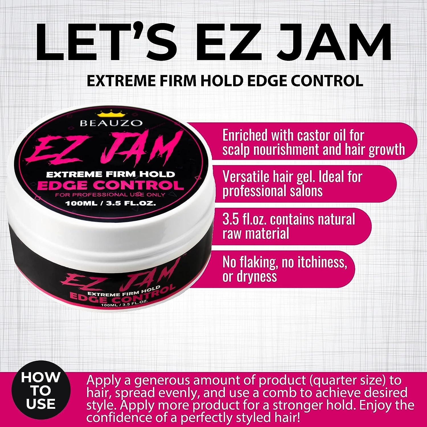 BEAUZO EZ JAM Extreme Firm Hold Edge Control 3.5Fl Oz Edge Control for Black Hair Edge Gel Edge