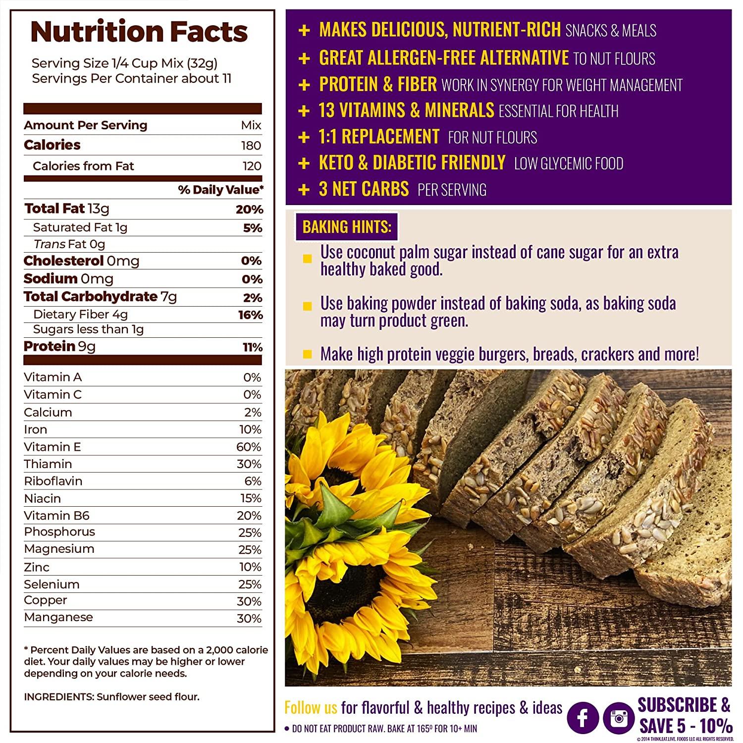SunFlour Sunflower Seed Flour for Baking Low Carb, Gluten and Grain