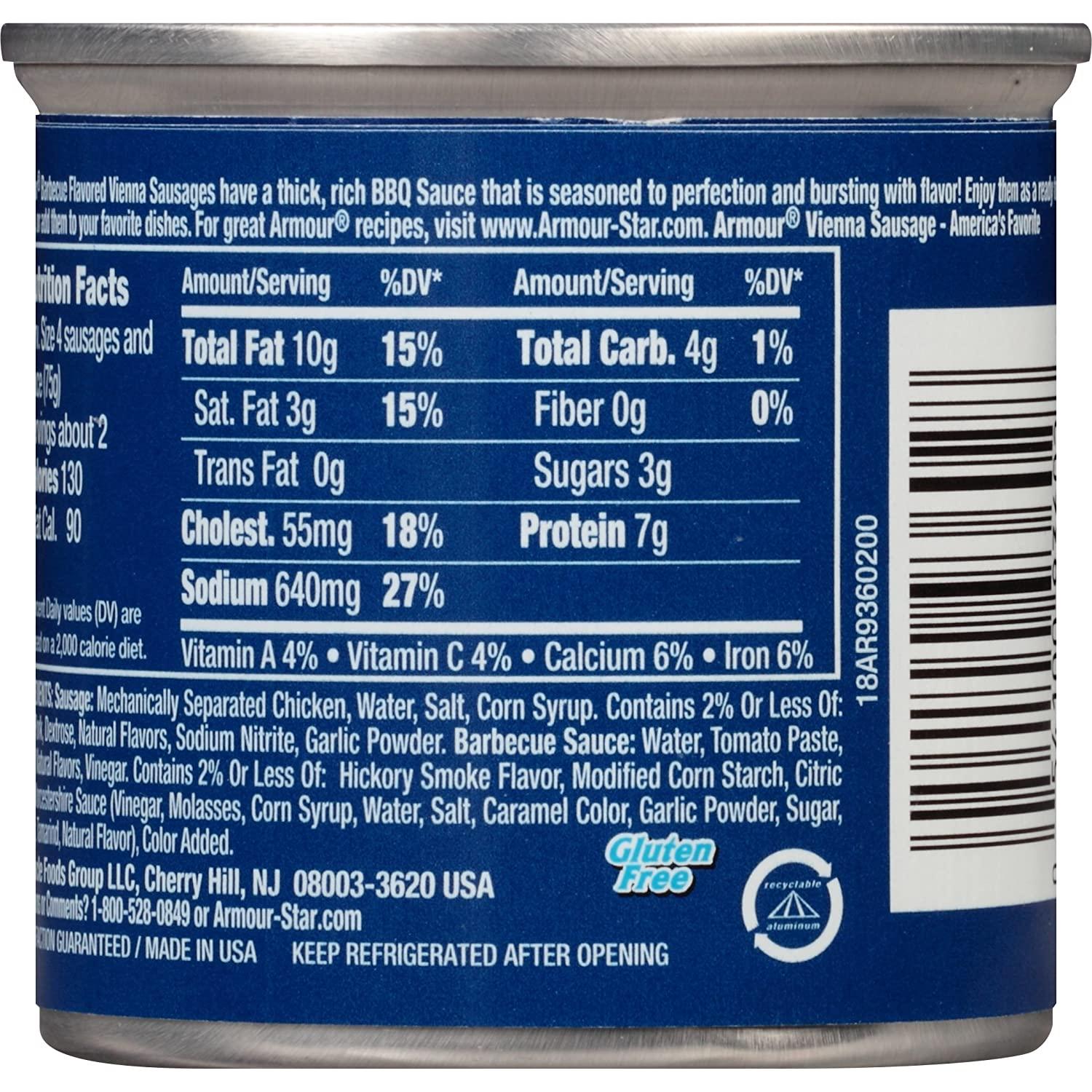 Armour Star Vienna Sausage, Barbecue Flavored, Canned Sausage ...