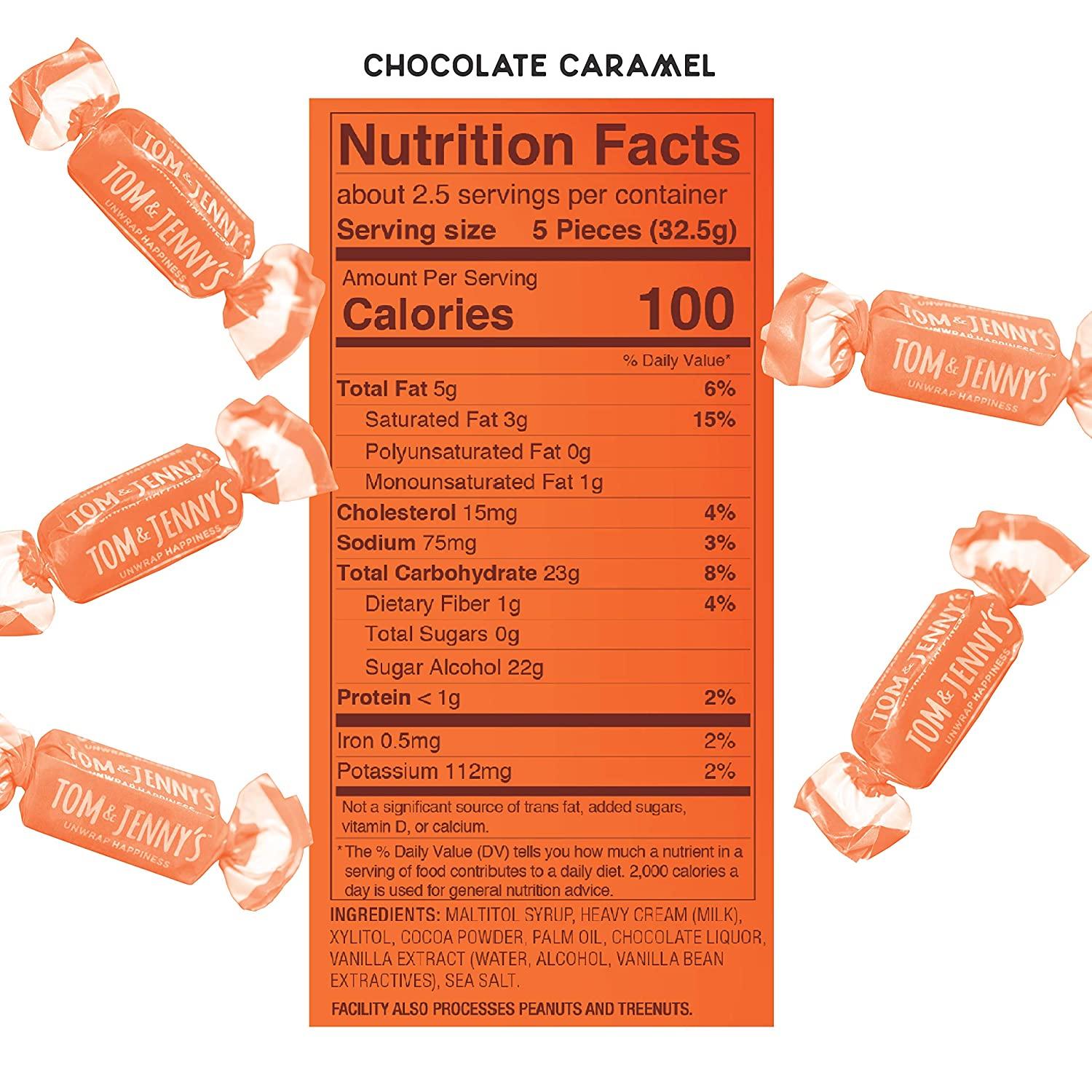 Tom Jennys Sugar Free Soft Caramel Candy with Chocolate and Sea Salt