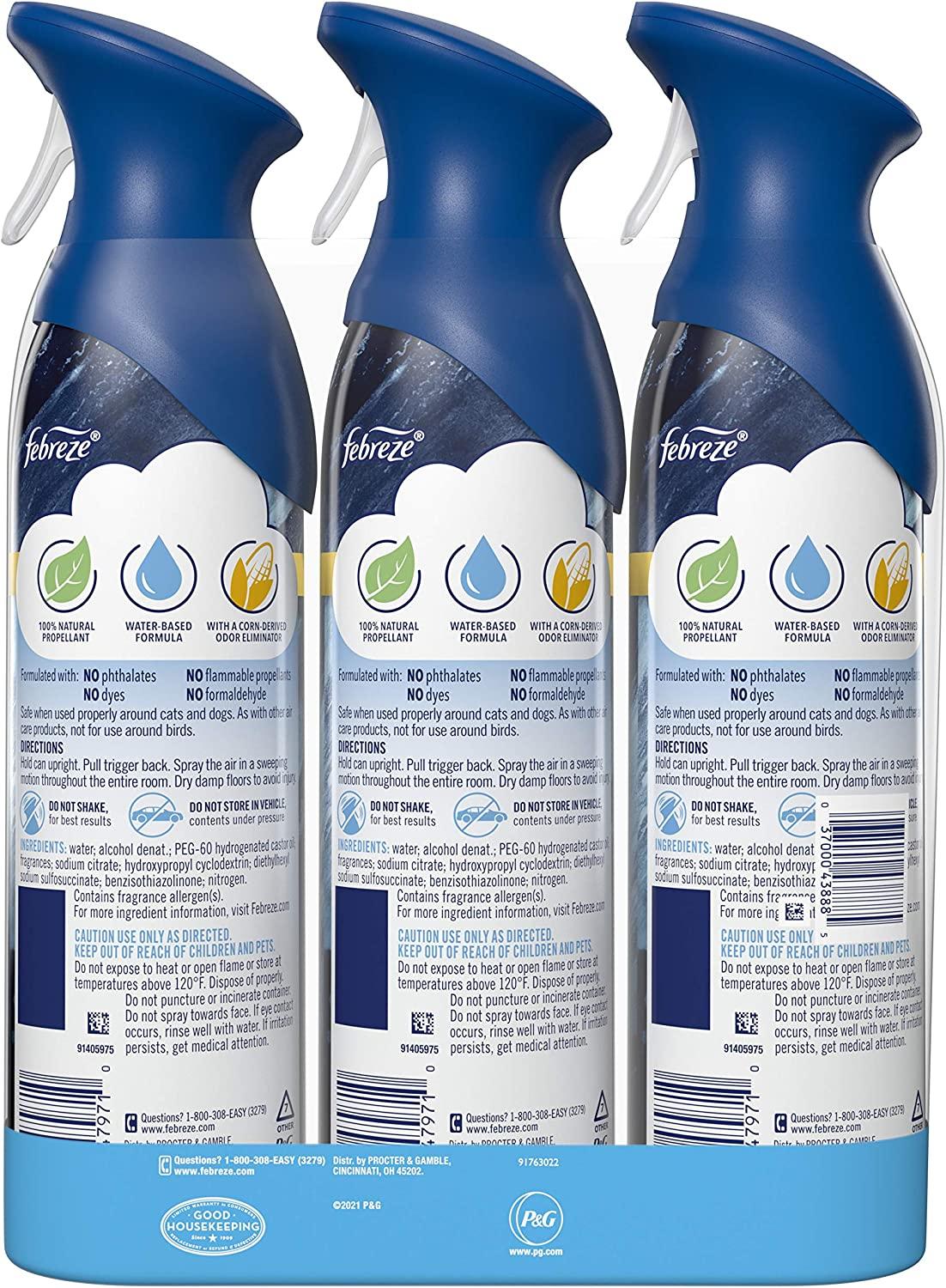 3 FEBREZE AIR OCEAN ~ HINOKI , GINGER & WATERLILY SCENT REFRESHER