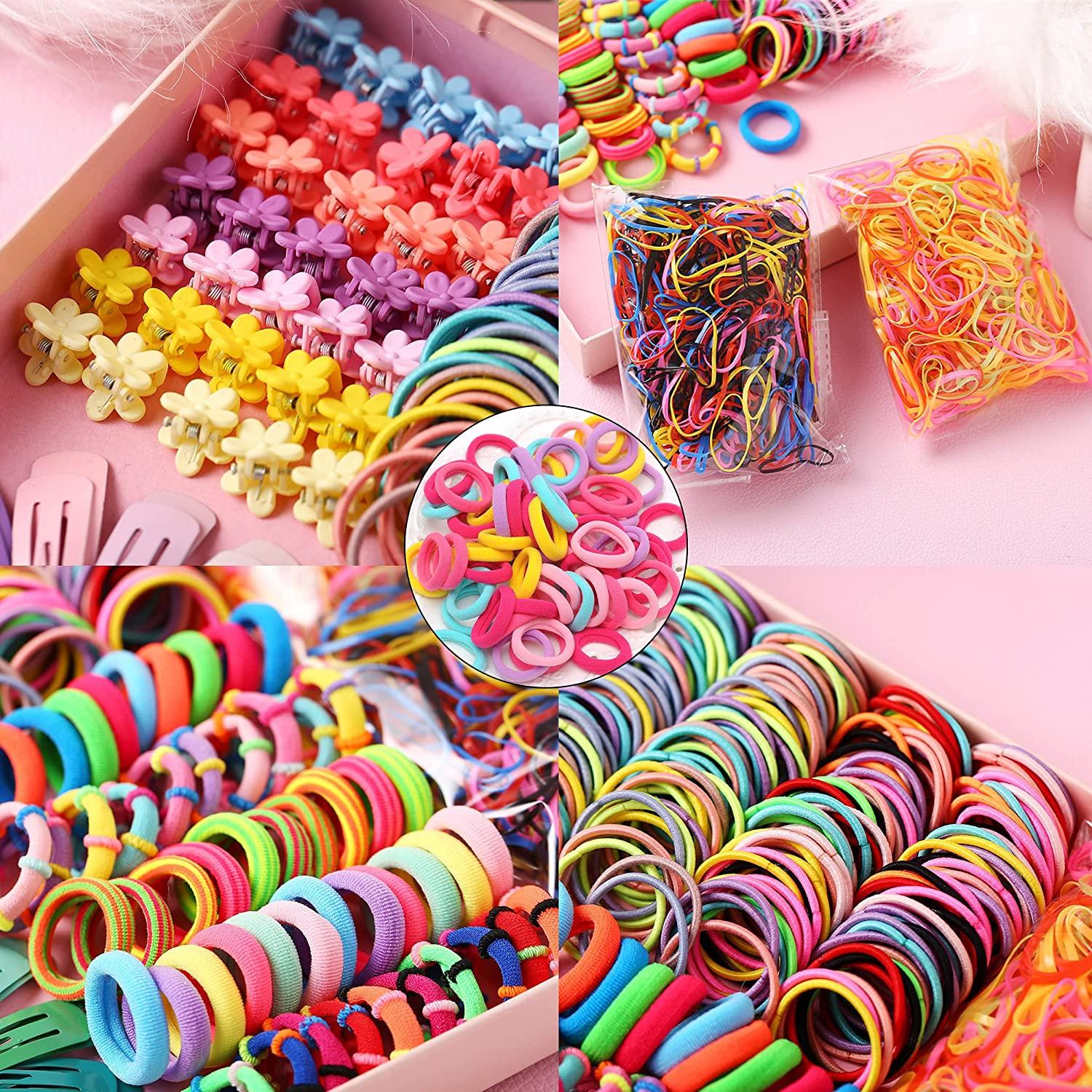 780PCS Color Clear Elastic Hair Bands Clips Mini Hair Claw Clips Rubber  Bands Hair Ties Kit with Box for Girls Teens Children