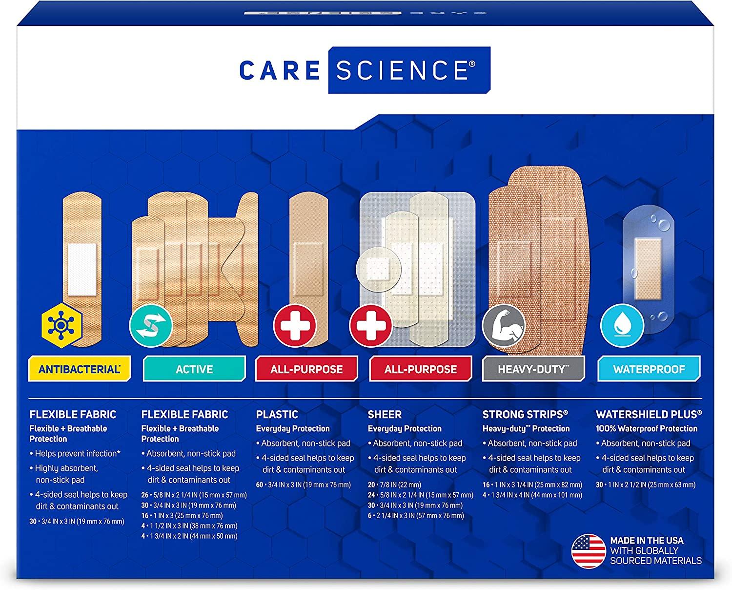 Care Science Variety Bandages Pack 300 ct Assorted Sizes Active