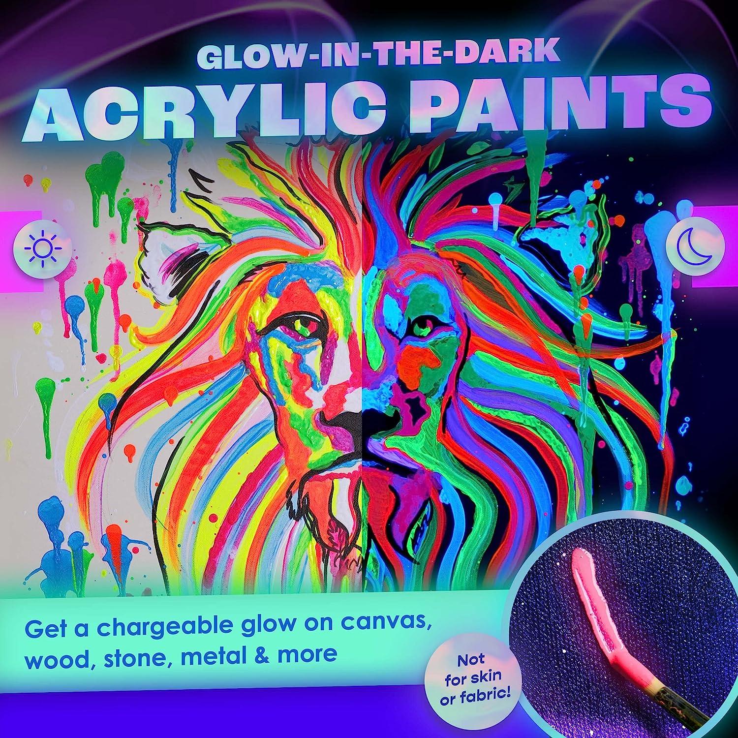 neon nights Glow-in-The-Dark Paint - Multi-Surface Acrylic Paints for  Outdoor and Indoor Use on Canvas & Walls - Gifts for Artists -  Phosphorescent - Stocking Stuffers for Boys and Girls