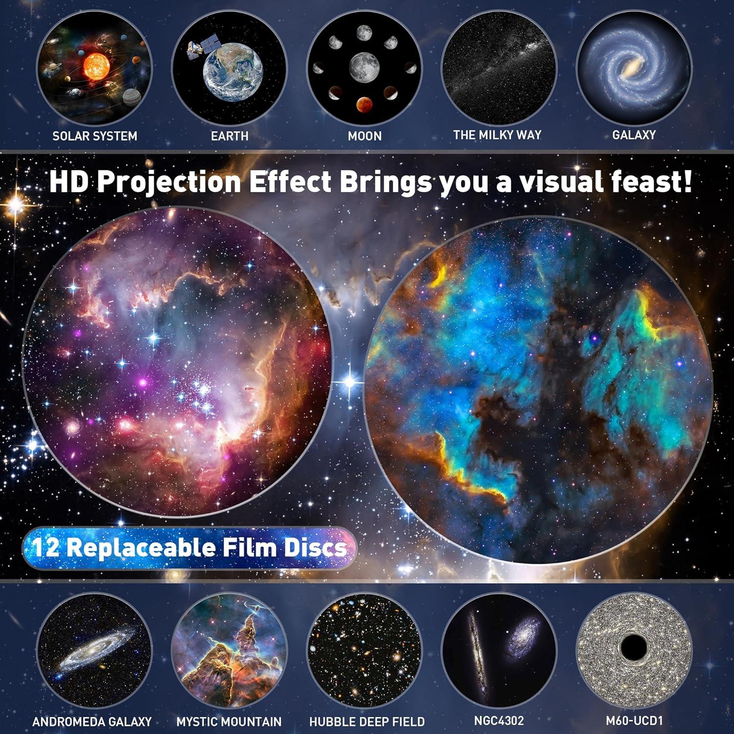 Mexllex Planetarium Star Projector Realistic Galaxy Light with 12 Planet Discs Ideal Night Light for Bedroom Living Room and Parties