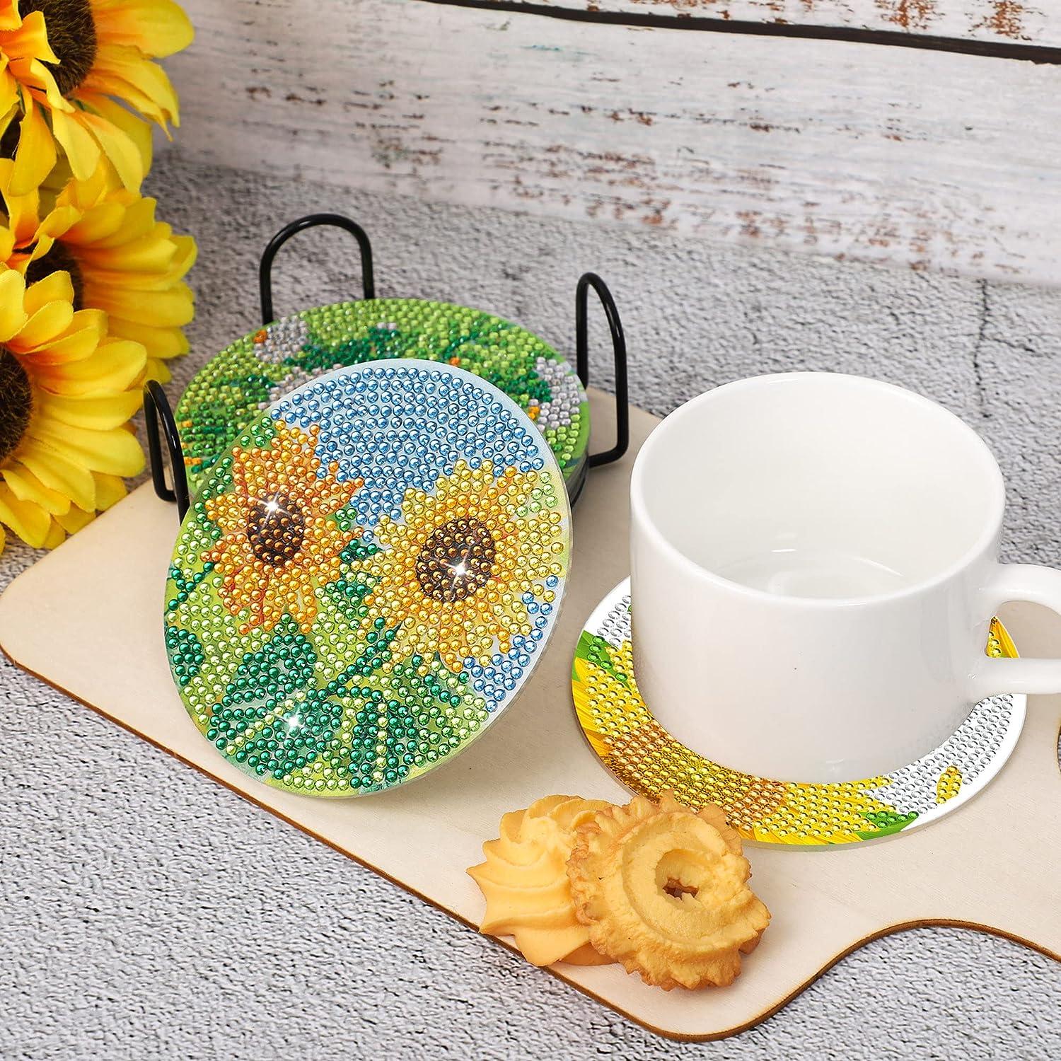 Sunflower Diamond Painting Coasters DIY Diamond Art Coaster 5D Full Drill  Diamond Coaster Acrylic Round Cup Coaster with Holder Cork Pad for Spring