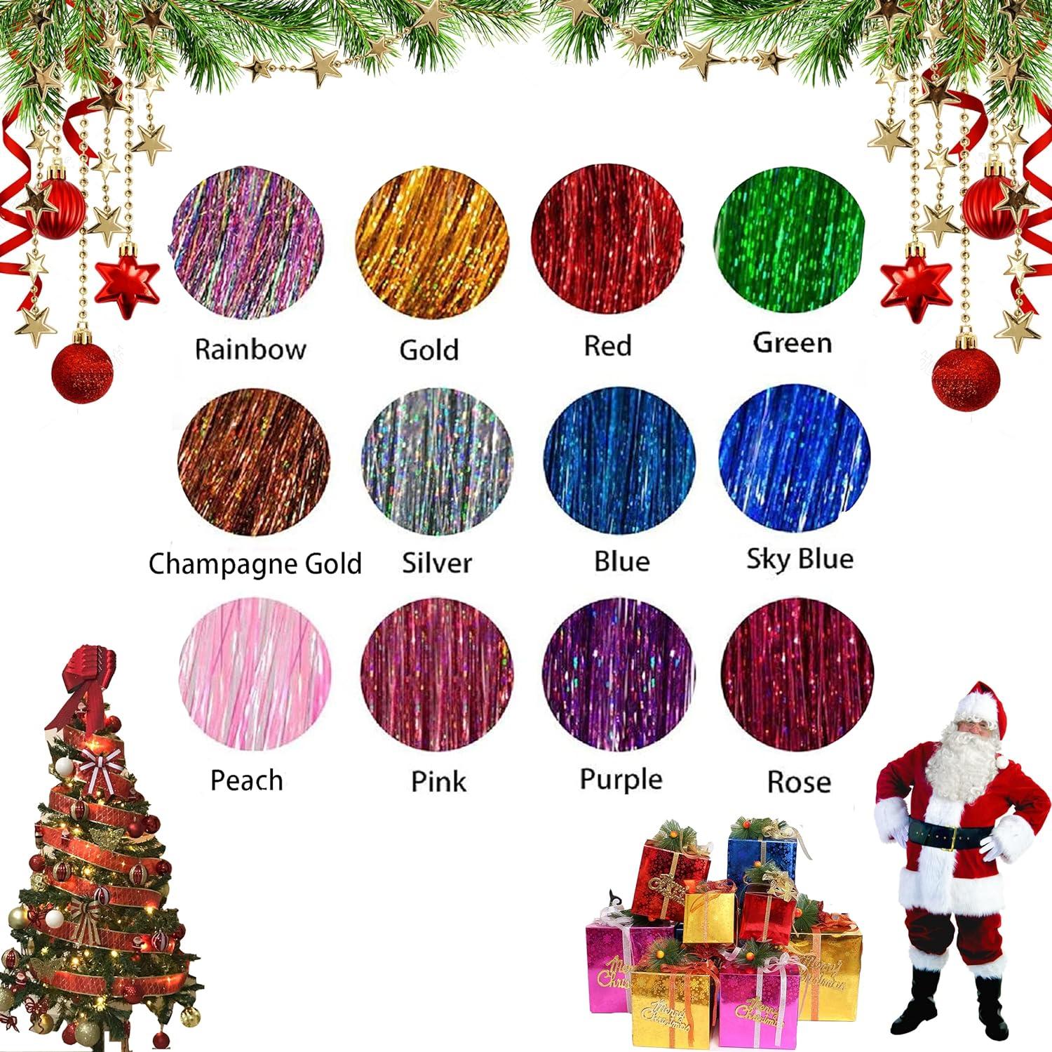 Hair Tinsel, 18 Colors Hair Tinsel Kit For Girls 7600 Strands Fairy Tinsel Hair Extensions Holographic Hair Tinsel Heat Resistant Colored Hair Glitter Christmas Party Festival 18 Colors - View #9