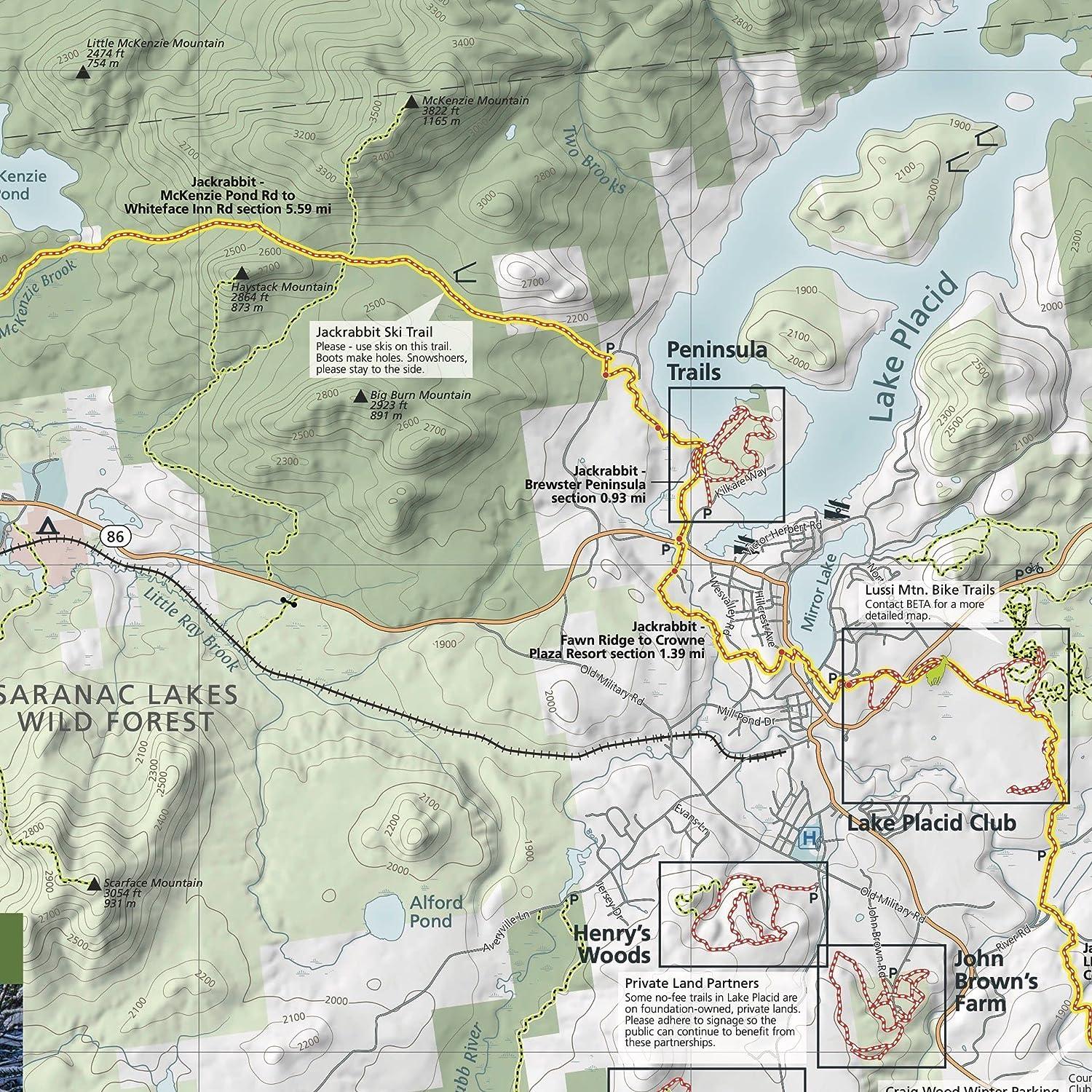 Lake Placid Saranac Lake Winter Trails Map Adirondacks High