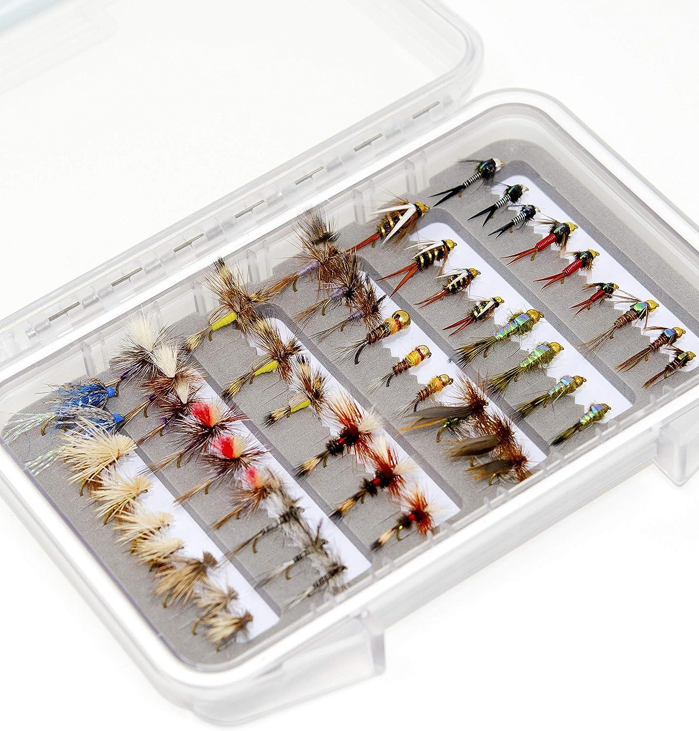 Outdoor Planet Go-to Dry Fly, Wet Fly, Nymph and Streamer Fly Lure  Assotment + Waterproof Fly Box for Trout Fly Fishing Flies
