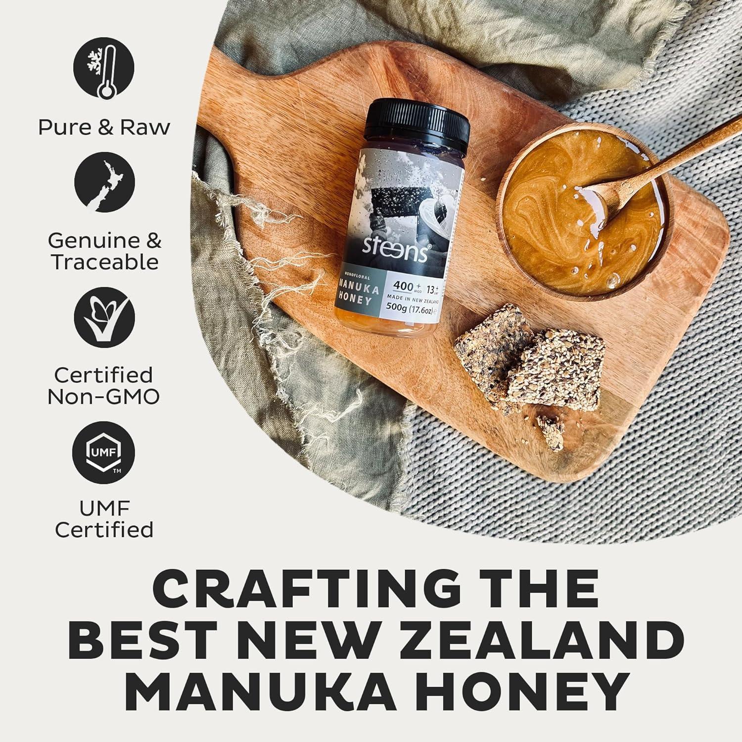 Steens Manuka Honey - MGO 400+ - Pure & Raw 100% Certified UMF 13 ...
