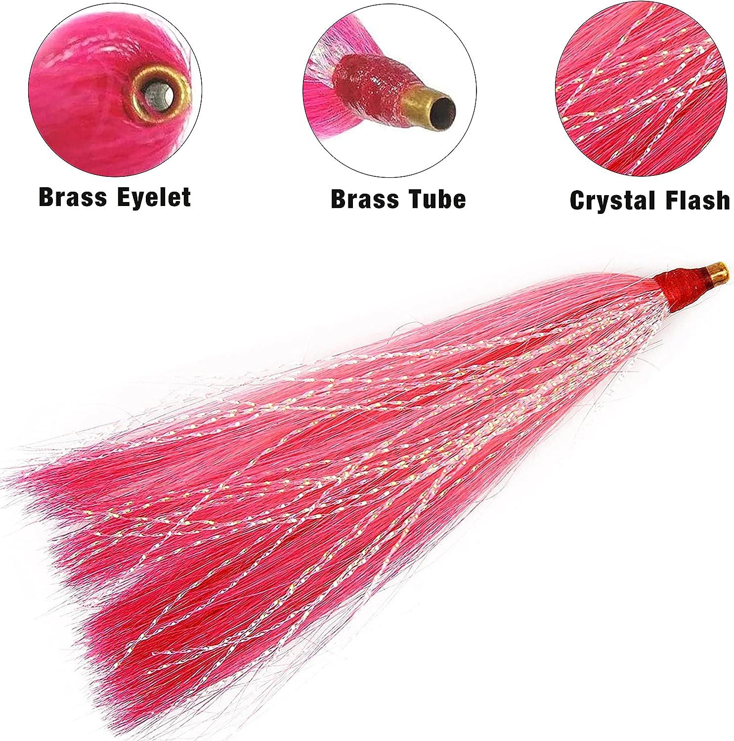 Fishing Bucktail Teasers Saltwater,12pcs Copper Tube Bucktail Flash Skirts Kit for Fluke Rig