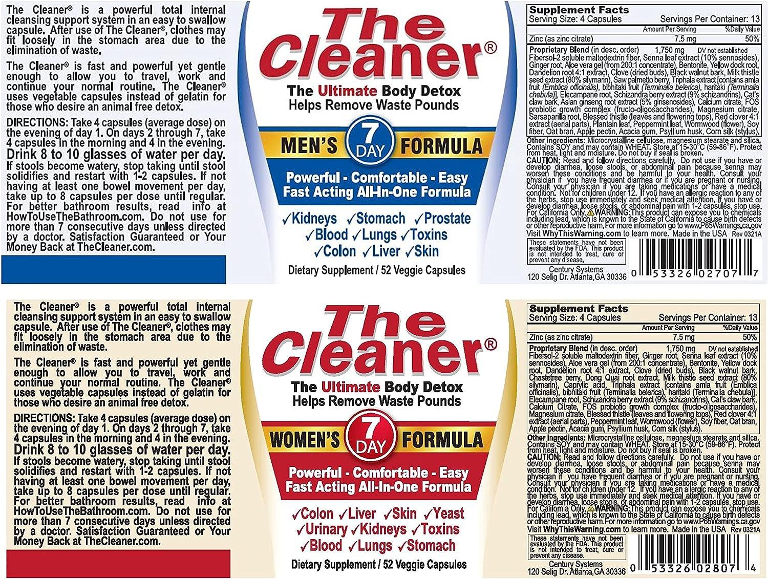 Century Systems The Cleaner Day Women's Formula Reviews The Cleaner 7-Day Men's & Women's Formula - 52 Capsules - Century