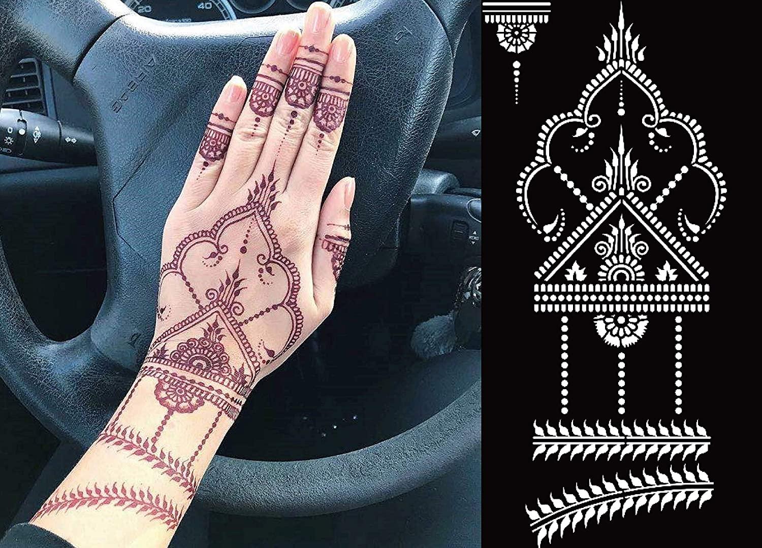 DIVAWOO 12 Sheet Henna Tattoo Stencils, Hand Temporary Tattoo Stickers,  Indian Arabian Self Adhesive Tattoo Templates BLACK