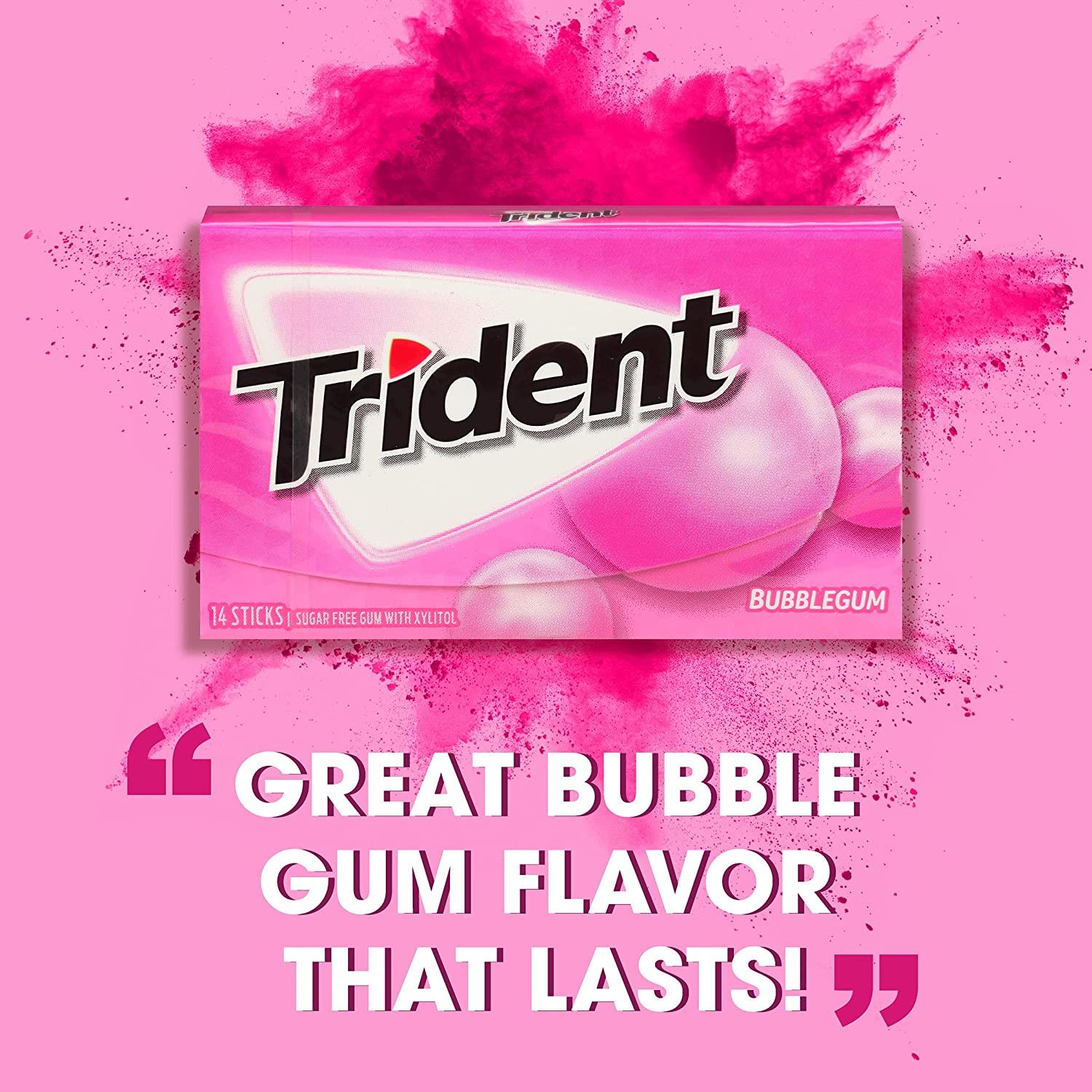 Trident Bubblegum Sugar Free Gum 12 Packs of 14 Pieces (168 Total Pieces) Bubble Gum