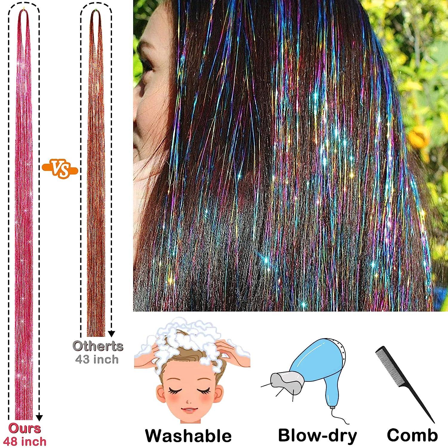 Hair Tinsel Kit (48 Inch,14 Colors, 3200 strands), Tinsel Hair Extensions  with Tools, Heat Resistant Fairy Hair Tinsel Kit for Women Girls Hair  Accessories