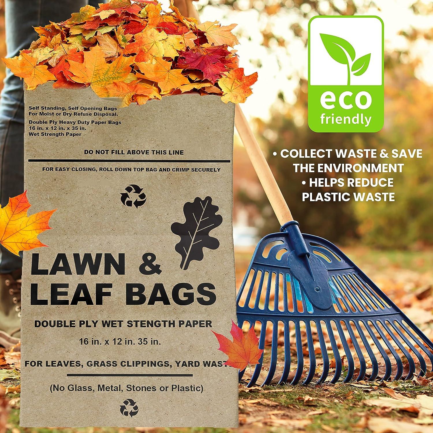 30 Gallon Kraft Lawn and Leaf Bags (10 Pack) Eco-Friendly Heavy Duty Large  Paper Trash Bags Waste Bags for Grass Clippings, Wet