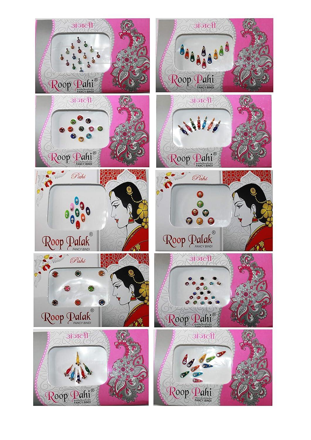 IS4A 10 Pack Multicolored Face Bindi Stickers for Women Indian