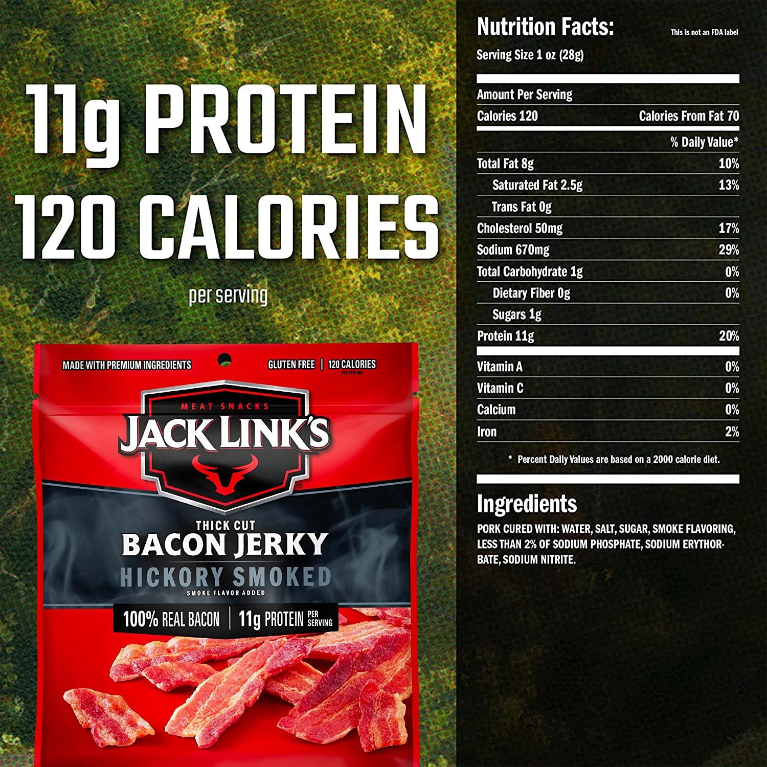 Jack Link's Hickory Smoked Bacon Jerky 2.5 oz Premium Snack
