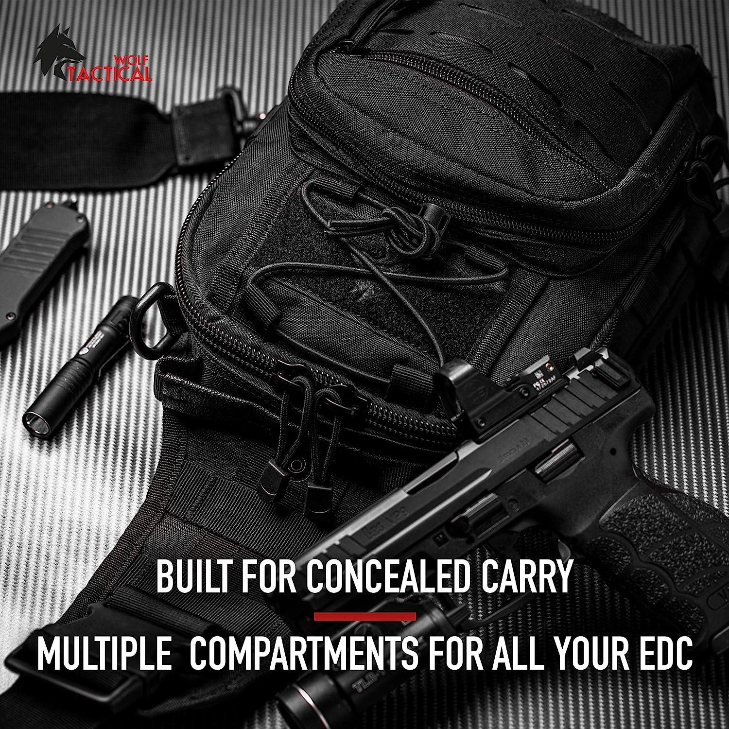 WOLF TACTICAL Compact EDC Sling Bag Concealed Carry Shoulder Bag for