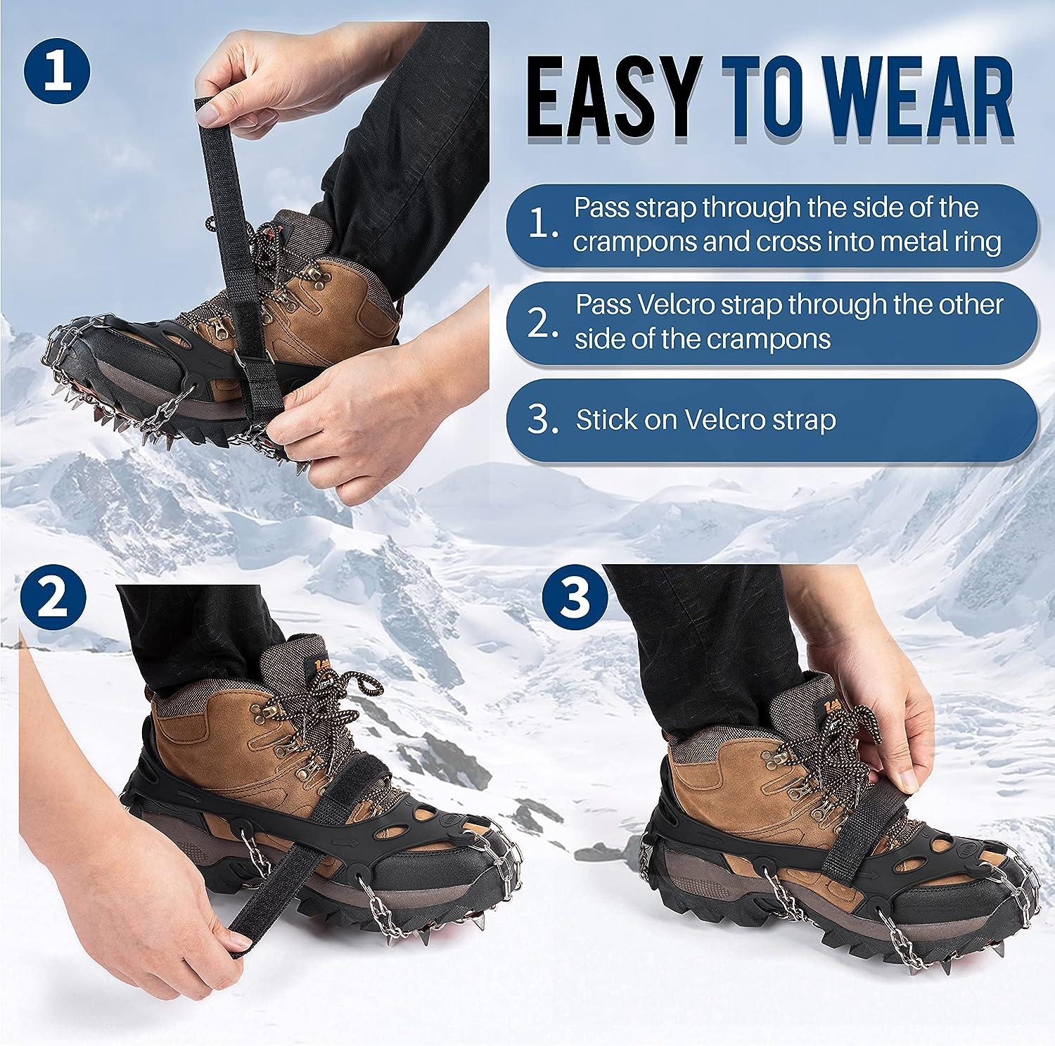 ROCKRAIN Ice Cleats Crampons Snow Traction 19 Stainless Steel Spikes