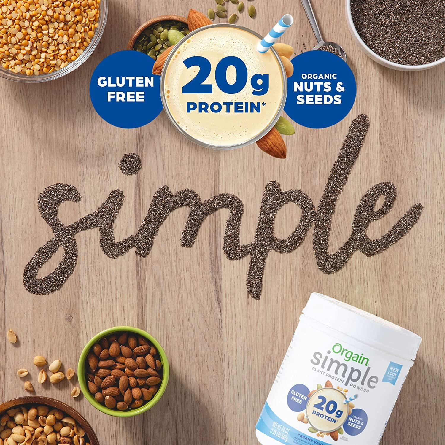 Orgain Simple Organic Vegan Protein Powder, Vanilla 20g of Plant