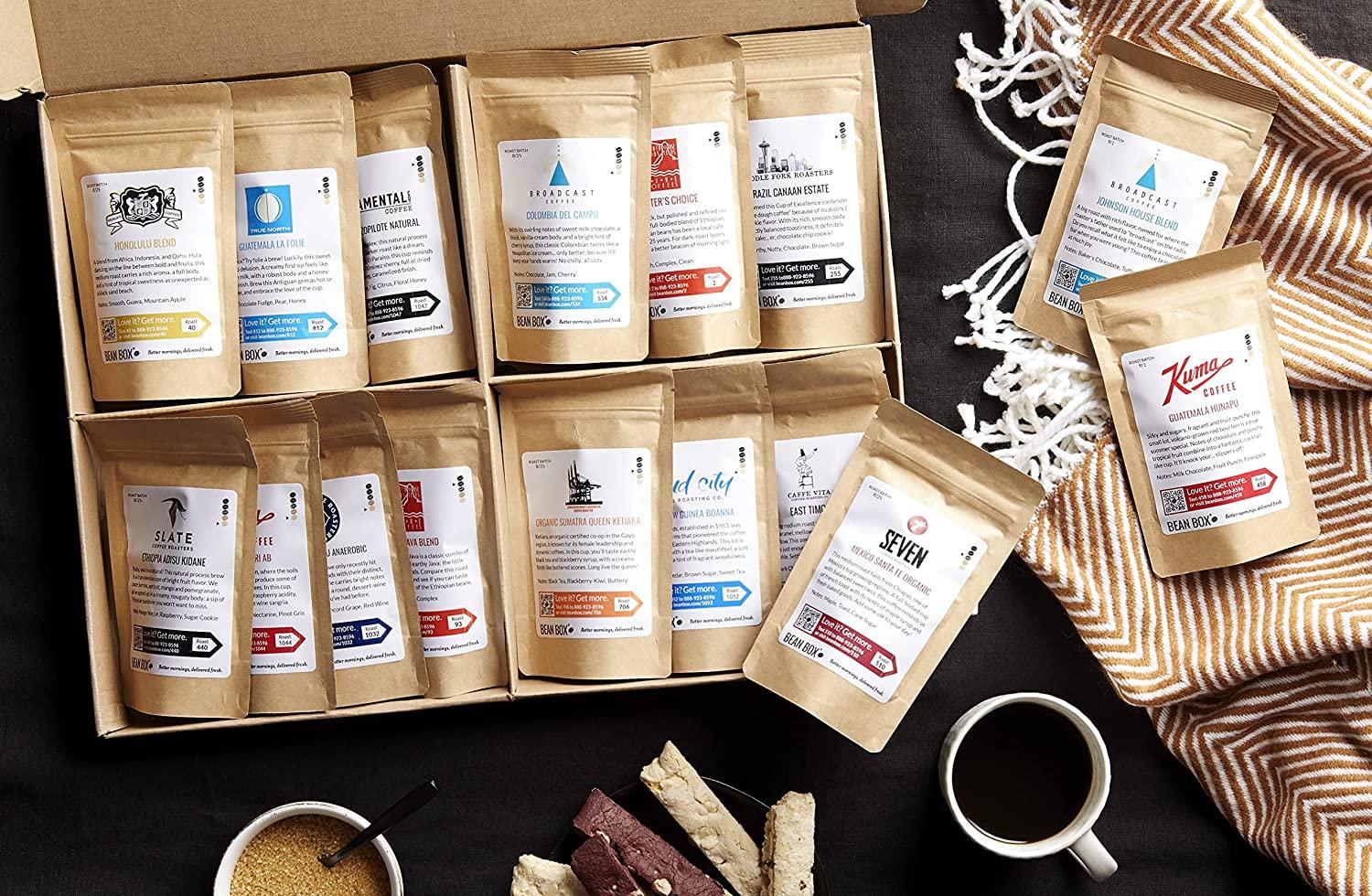 Bean Box World Coffee Tour | Specialty Coffee Gift Basket | Gourmet Coffee Gift Set | Coffee Gifts for Women and Men | Birthday Gifts for Her | Care Package | Whole Bean Coffee | 16 Piece Variety Set