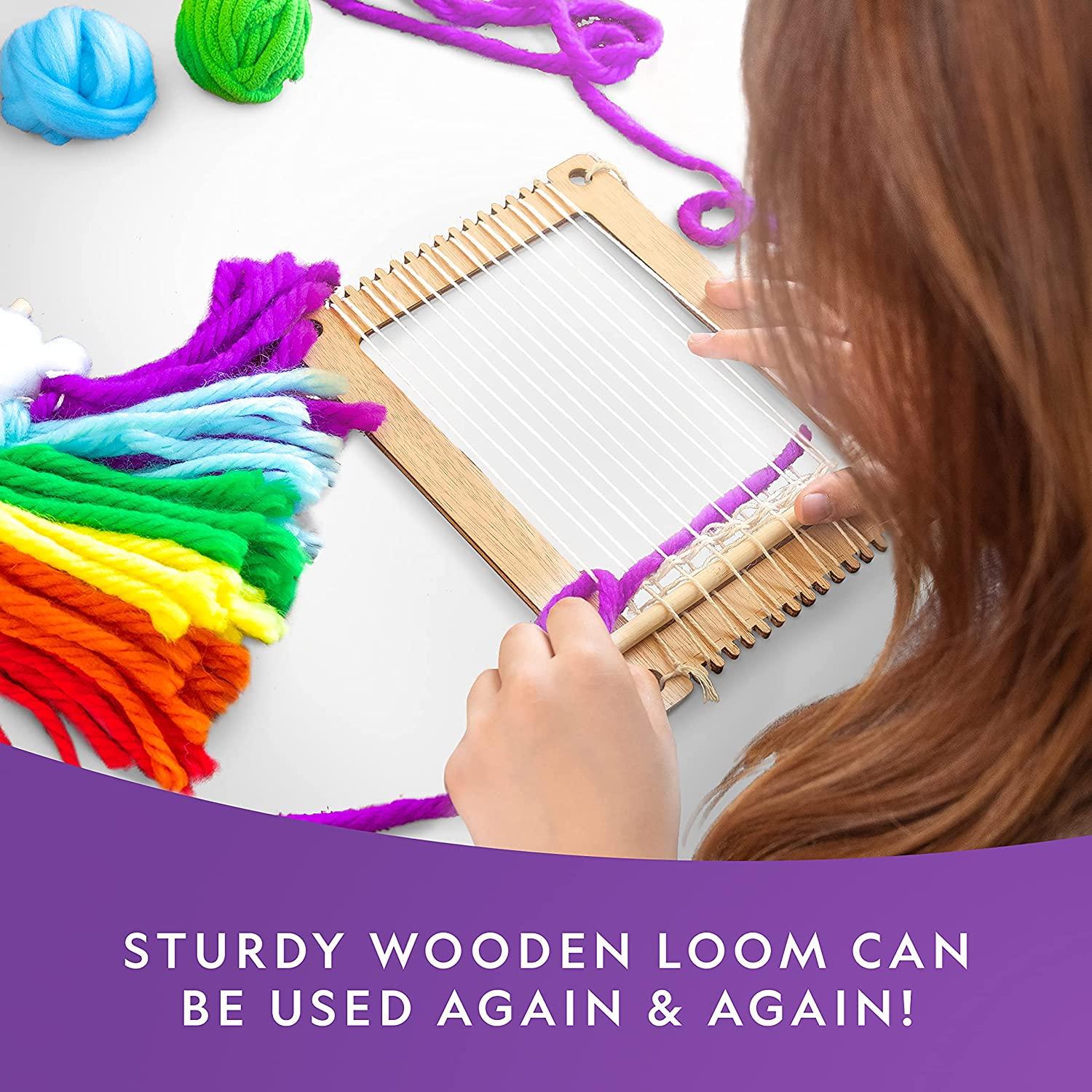 NATIONAL GEOGRAPHIC Kids Weaving Kit Fun Wooden Loom with Yarn & 3