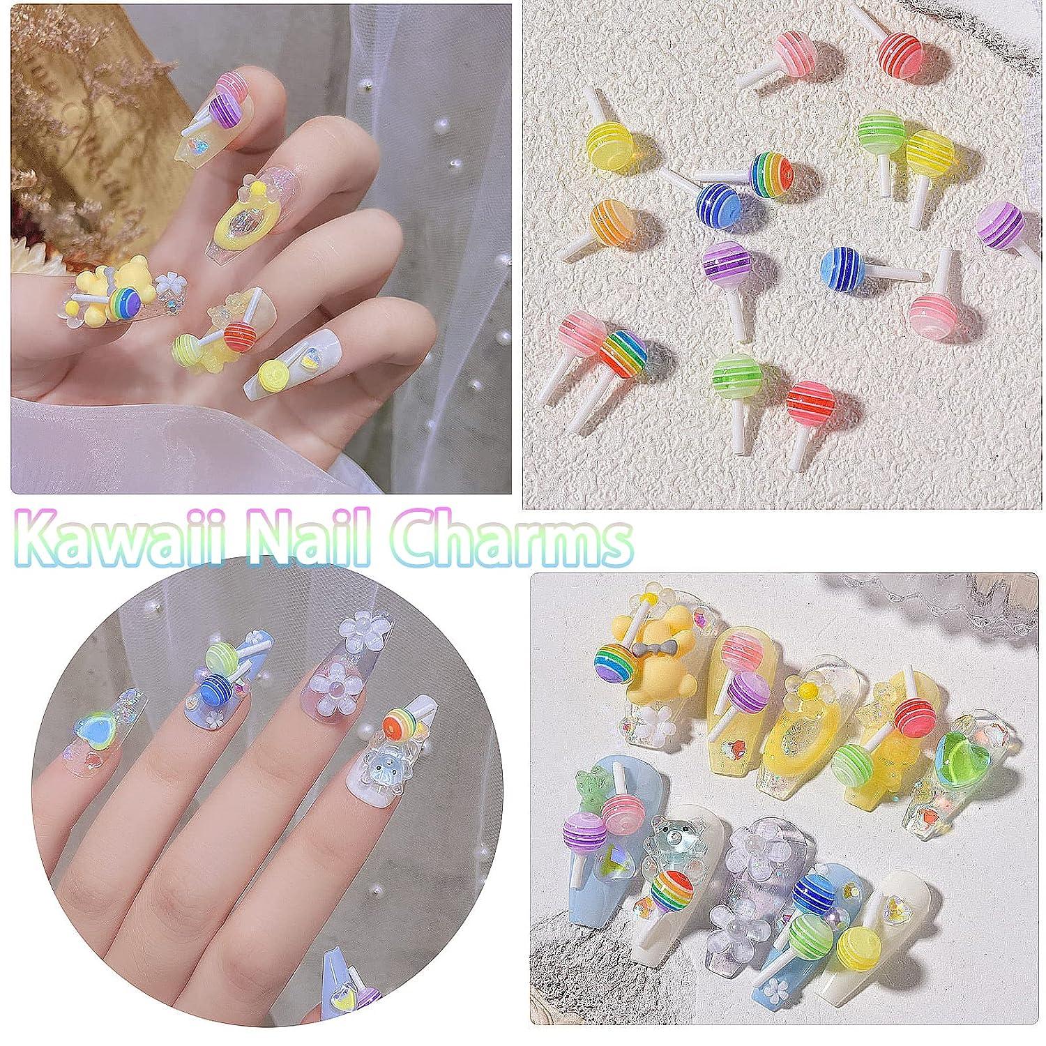 30PC Kawaii Resin Nail Art Charm Jelly Gummy Bear/ Lollipop Mix Sweet Candy  3D Nail Decorations Luxury For Nails Design E1005(1)