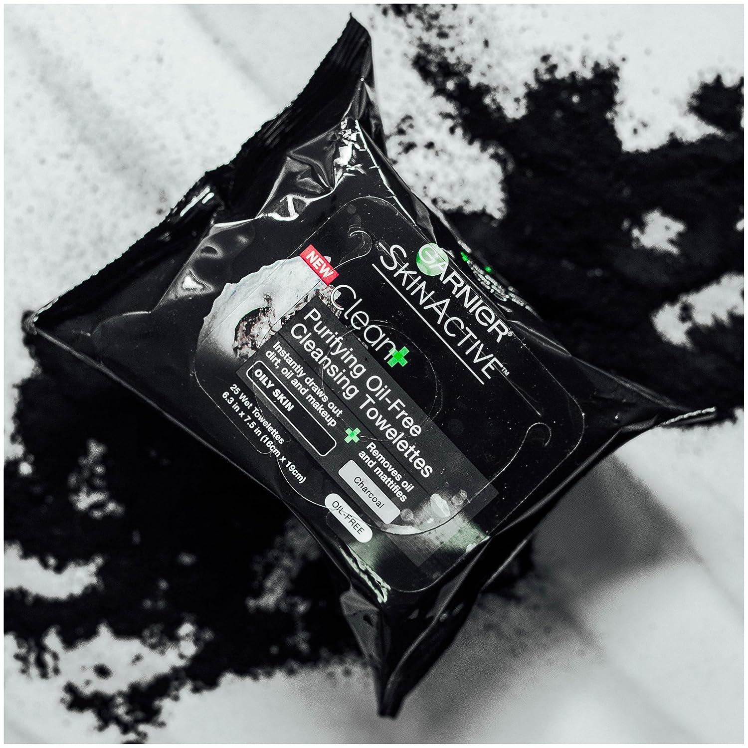 Garnier SkinActive Charcoal Face Wipes - 25 Oil-Free Purifying Makeup Remover Towelettes