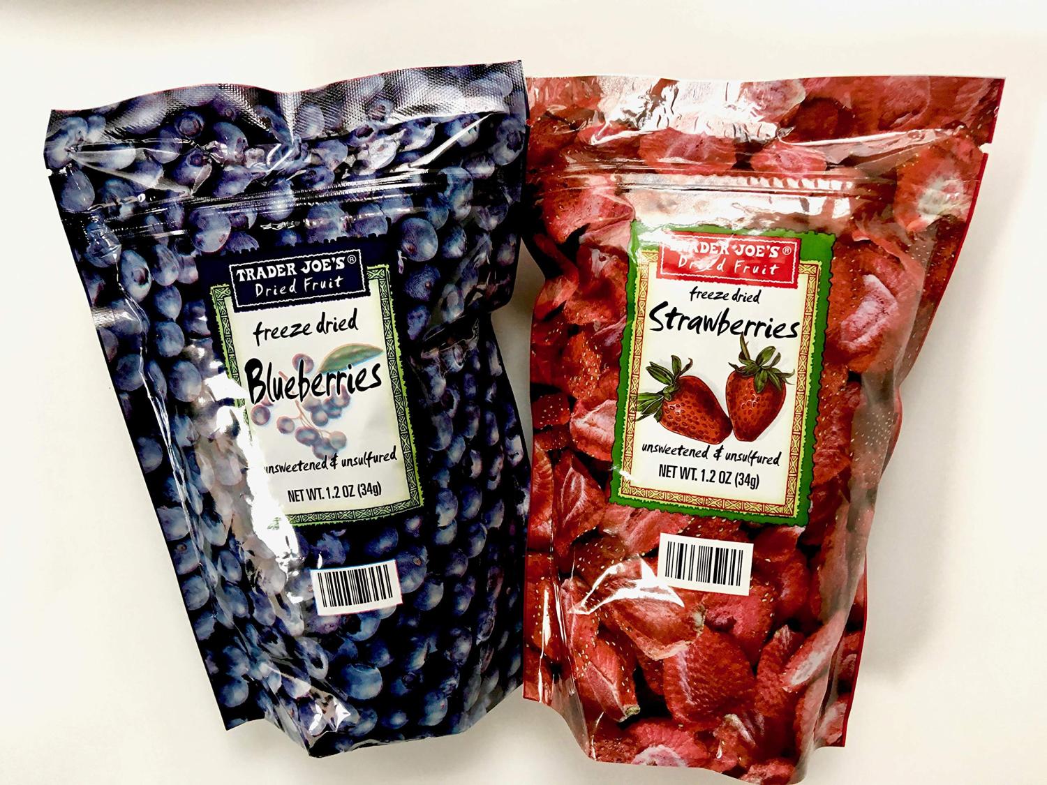 Trader Joes Freeze Dried Blueberries and Freeze Dried Strawberries 1 of Each 2 Bags Total