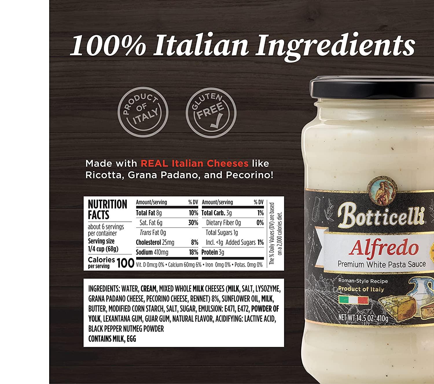 Alfredo Premium Italian Pasta Sauce by Botticelli, 14.5oz Jars (Pack of 2) Product of Italy