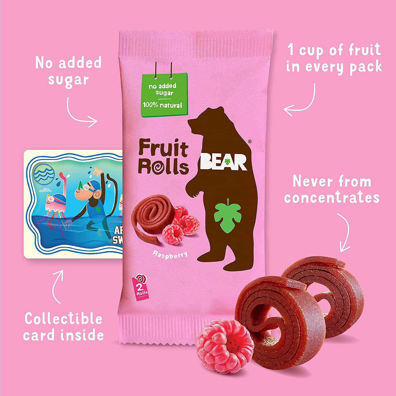 BEAR Raspberry Real Fruit Snack Rolls Gluten Free, Vegan, NonGMO