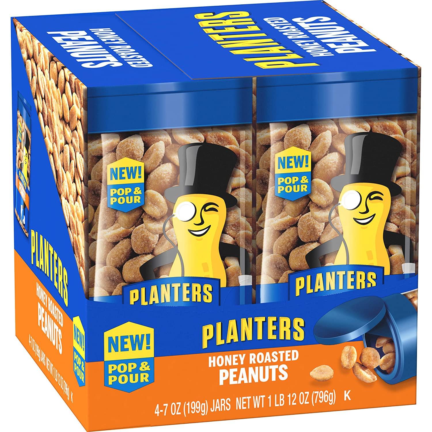Planters Pop & Pour Honey Roasted Peanuts, (4 ct 7 oz. Jars)