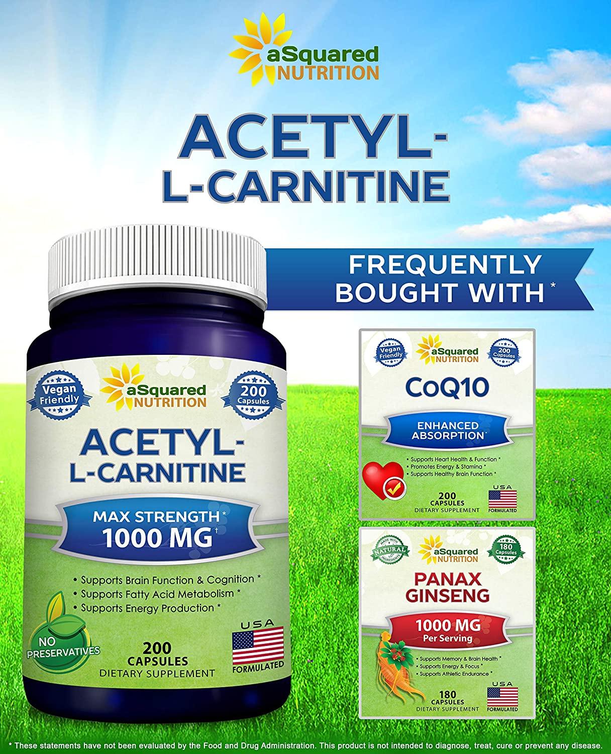 Acetyl LCarnitine 1000mg Max Strength 200 Veggie Capsules Supports