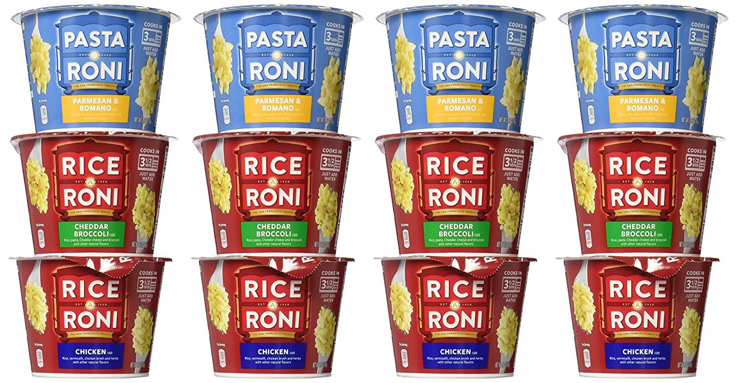 PASTA RONI Rice a Roni Cups Variety Pack 3 Flavors, 12 Count (2.25 Oz Each) Quick & Easy Meals