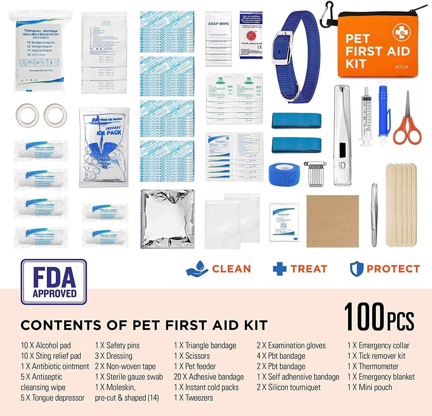 ARCA PET Cat & Dog First Aid Kit Emergency Pet Travel Kit with Thermometer, Tick Remover