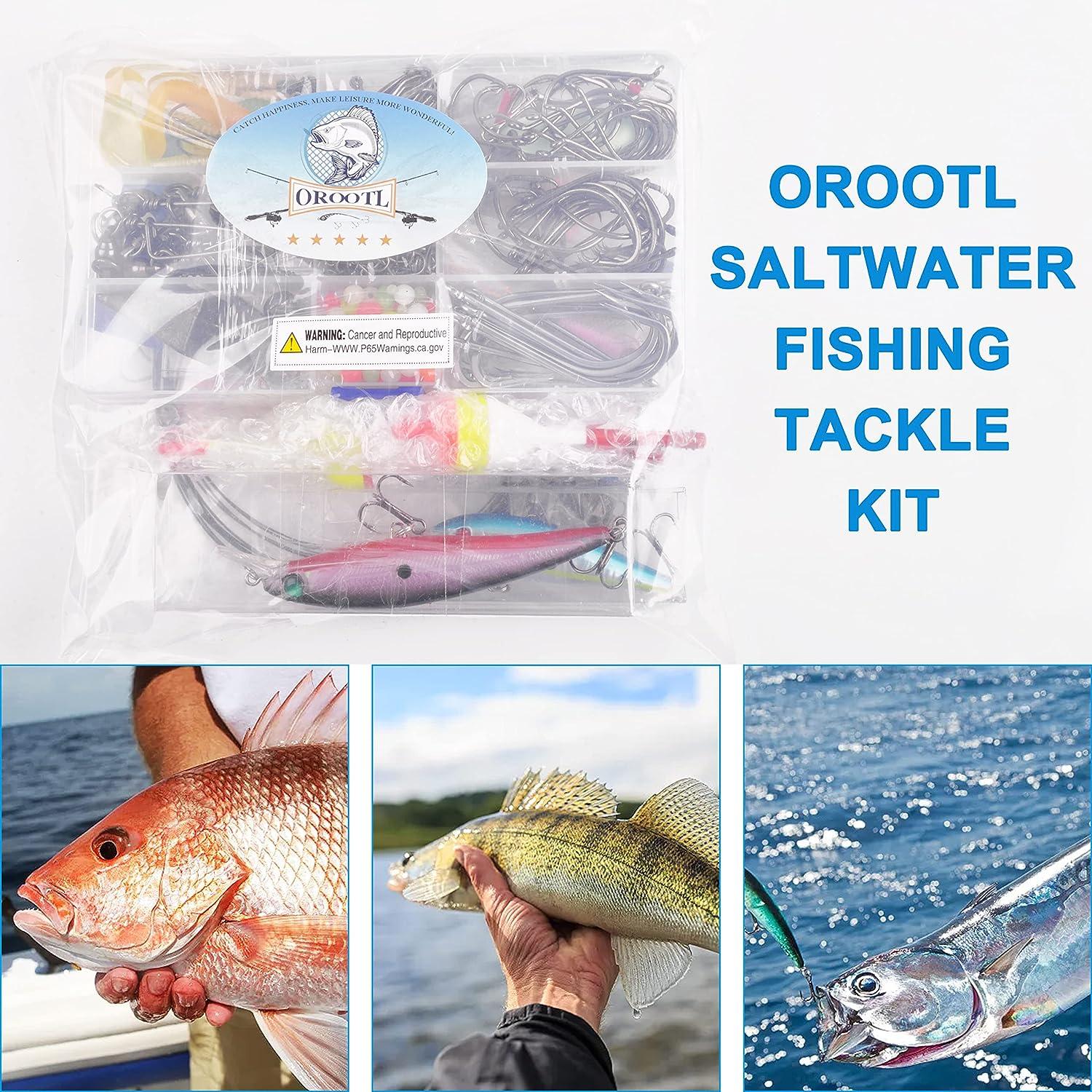 OROOTL Saltwater Fishing Tackle Kit -212pcs Ocean Fishing Tackle Box  Include Fishing Rigs Hooks Minnow Lures Jig Spoons Swivels Snaps Weights  Wire Leaders Floats Beads Surf Fishing Gear Accessories