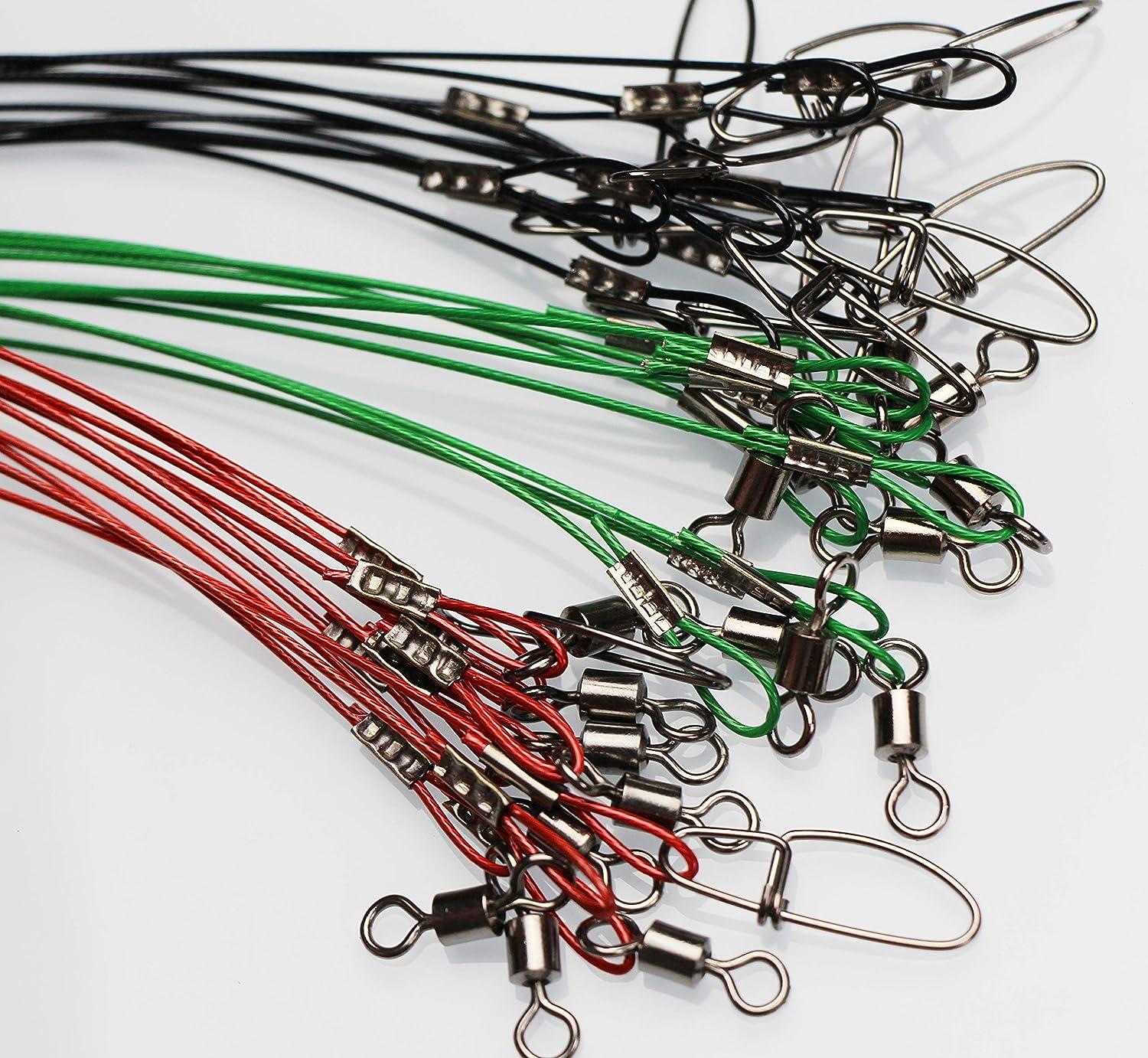 20pcs Fishing Wire Leaders Heavy Duty Fishing Stainless Steel Wire Leaders  150LB High Strength Fishing Leaders with Swivels and Snaps Black/Red/Green  Black Leader