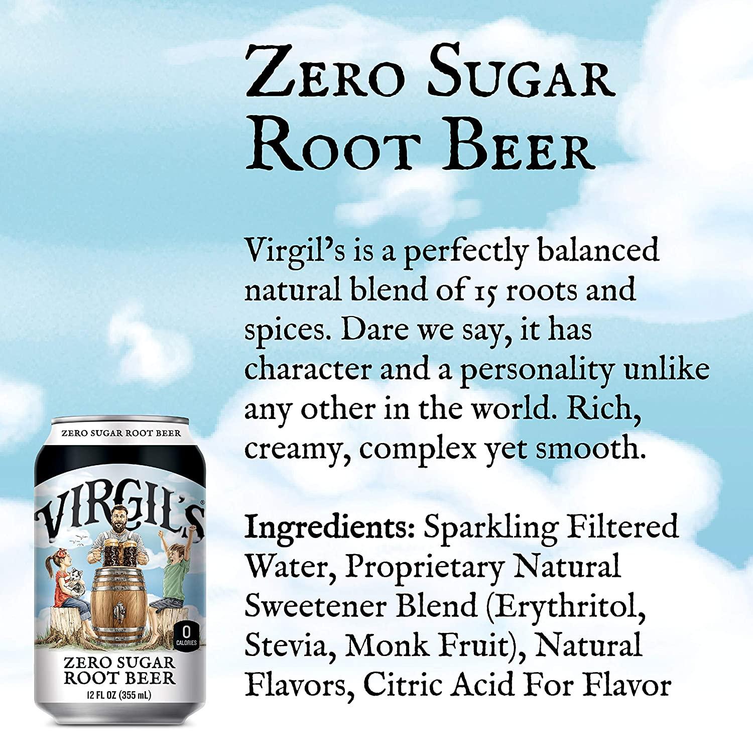 Virgil's Zero Sugar Root Beer Keto Friendly, Zero Calorie Soda (6