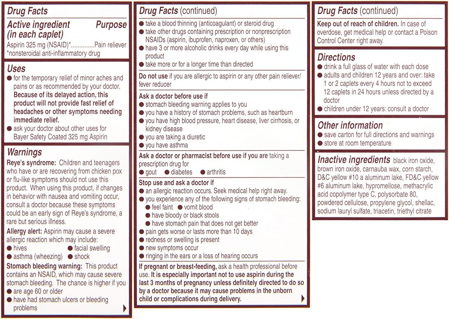 Bayer 325mg Enteric Coated Aspirin 100ct Pain Reliever for Aspirin