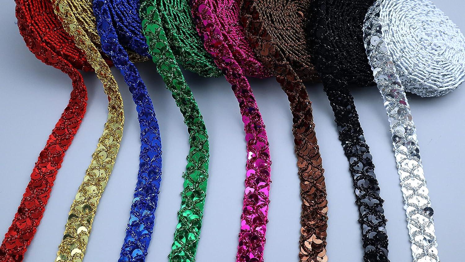 Sequin Ribbon Trimming Border,Insertion Piping & Decoration.Apparel  Dressmaking,Cushions,Edging for Home Décor,Costume.8 Colors,Neotrims UK