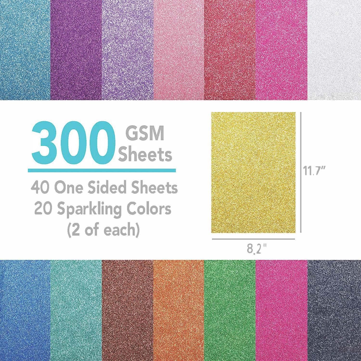 SANZIX Glitter Cardstock Paper 40 Sheets 20 Colors 110lb. 300 GSM