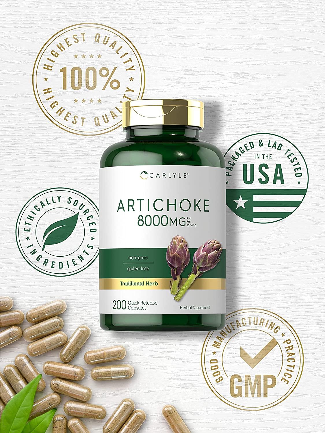 Artichoke Extract Capsules 8000mg 200 Count NonGMO, Gluten Free