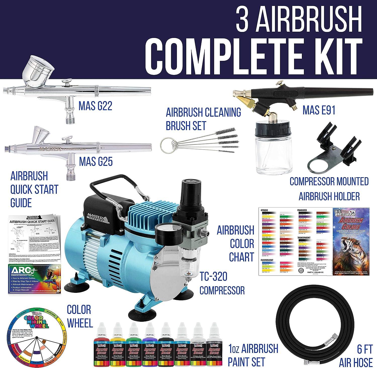 Master Airbrush Cool Runner II Dual Fan Air Compressor Professional  Airbrushing System Kit with 3 Airbrushes Gravity and Siphon Feed - 6  Primary Opaque Colors Acrylic Paint Artist Set - How to Guide