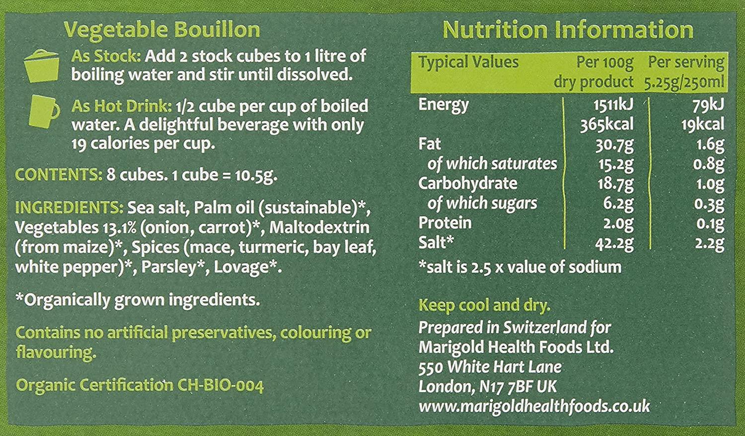 Marigold Org Veg Bouillon Yeast Free 8 Cubes